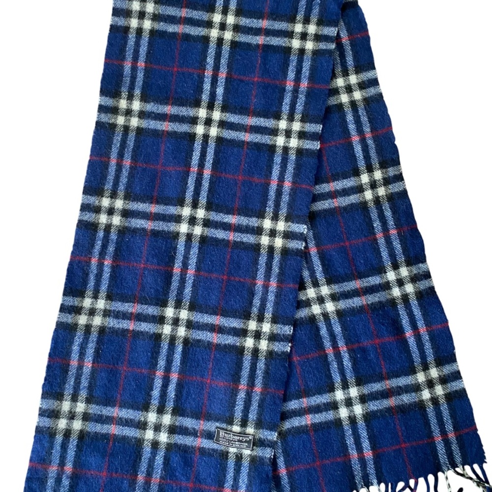 💚SOLD💚Vintage Burberry London Scarf Blue Nova Check Lambswool Unisex - Picture 2 of 6